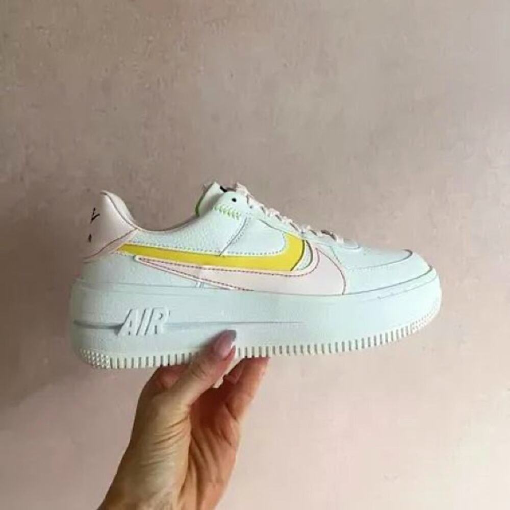 Nike Air Force 1 Platform Leather Sneakers 8 White Pearl Pink Opti Yellow